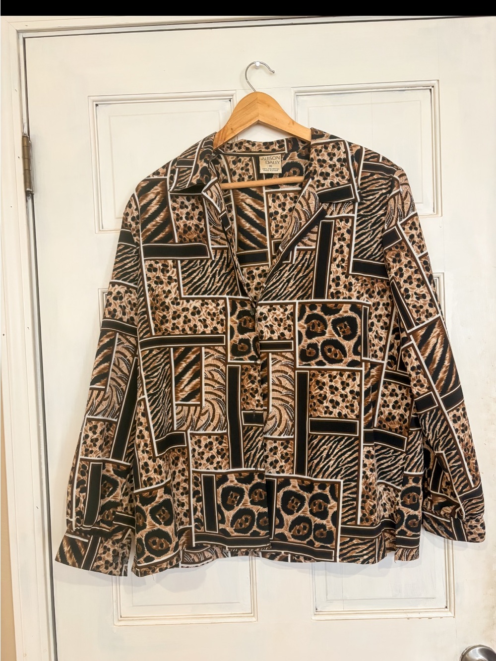 Allison Daley Animal Print Button-Front Top - Black/Tan